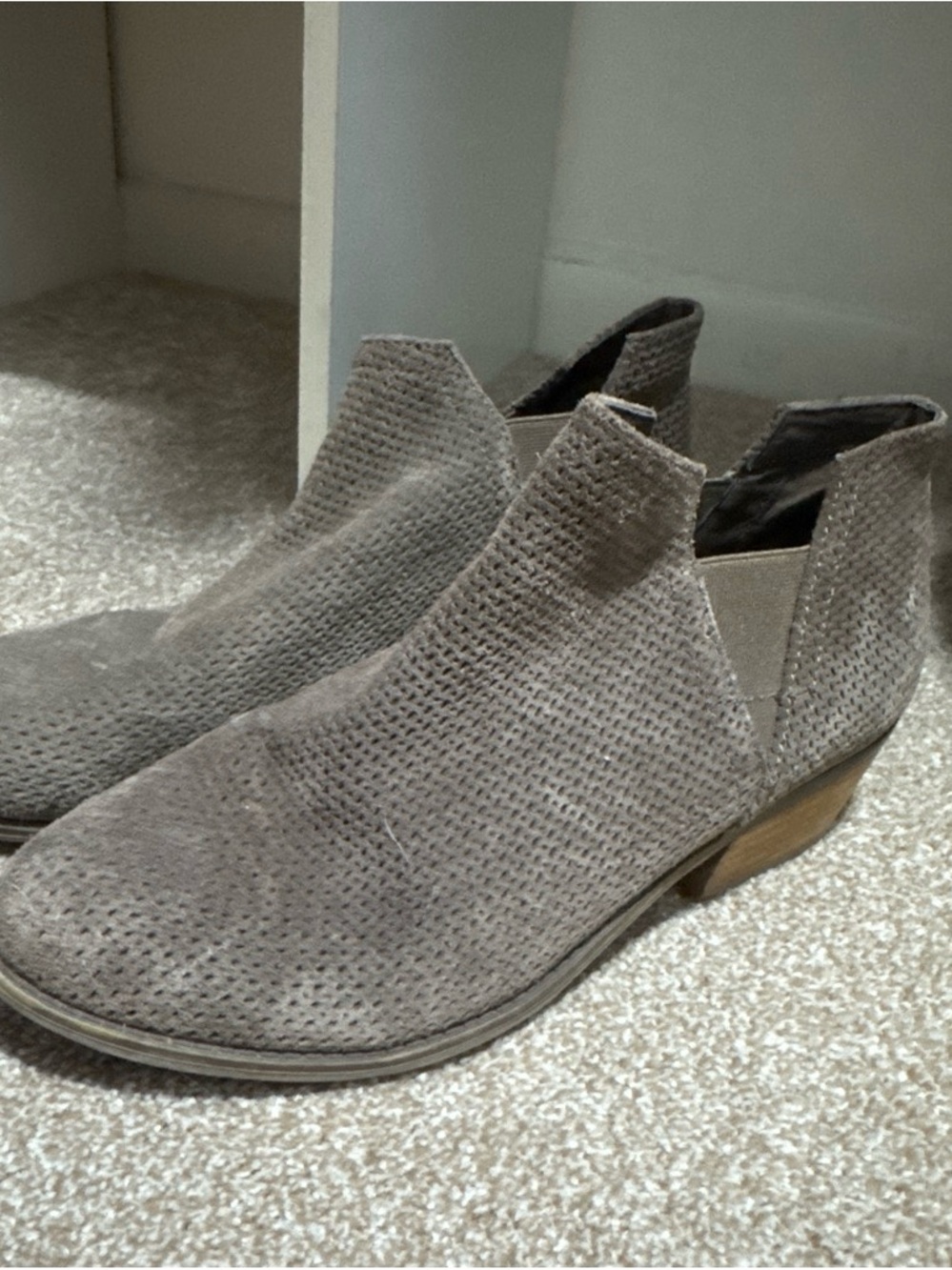 Women's Taupe Suede Perforated Ankle Bootie